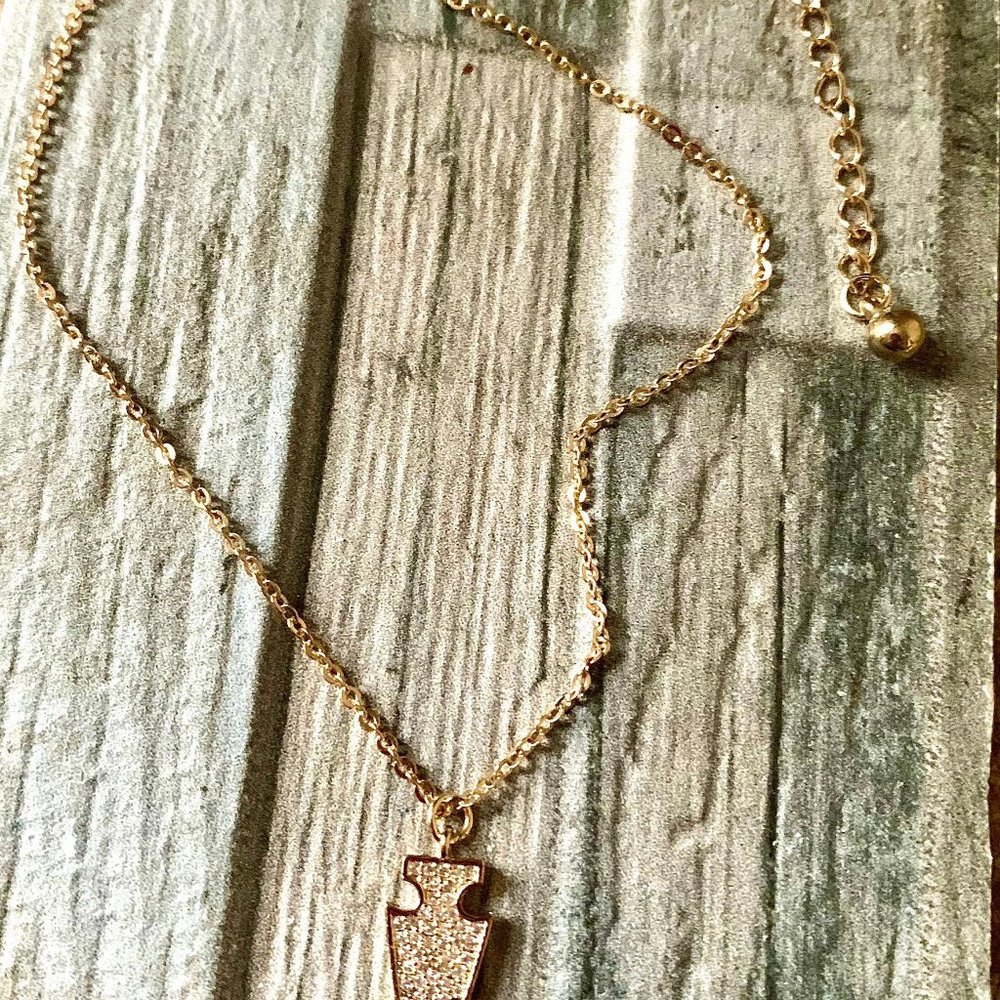 Understated Arrowhead Necklace Gold CZ